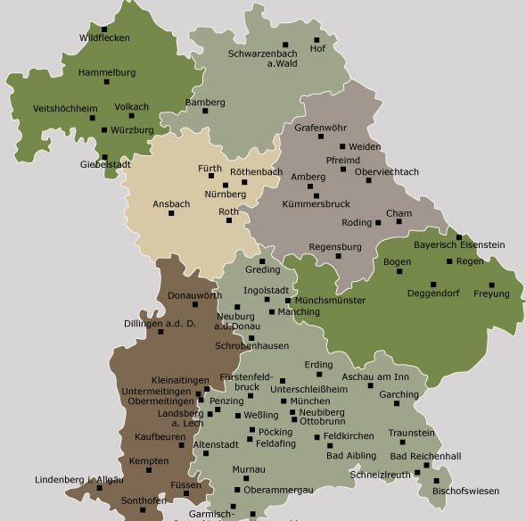 Bundeswehrstandorte in Bayern (Klicken Sie auf die Karte fr weitere Informationen)